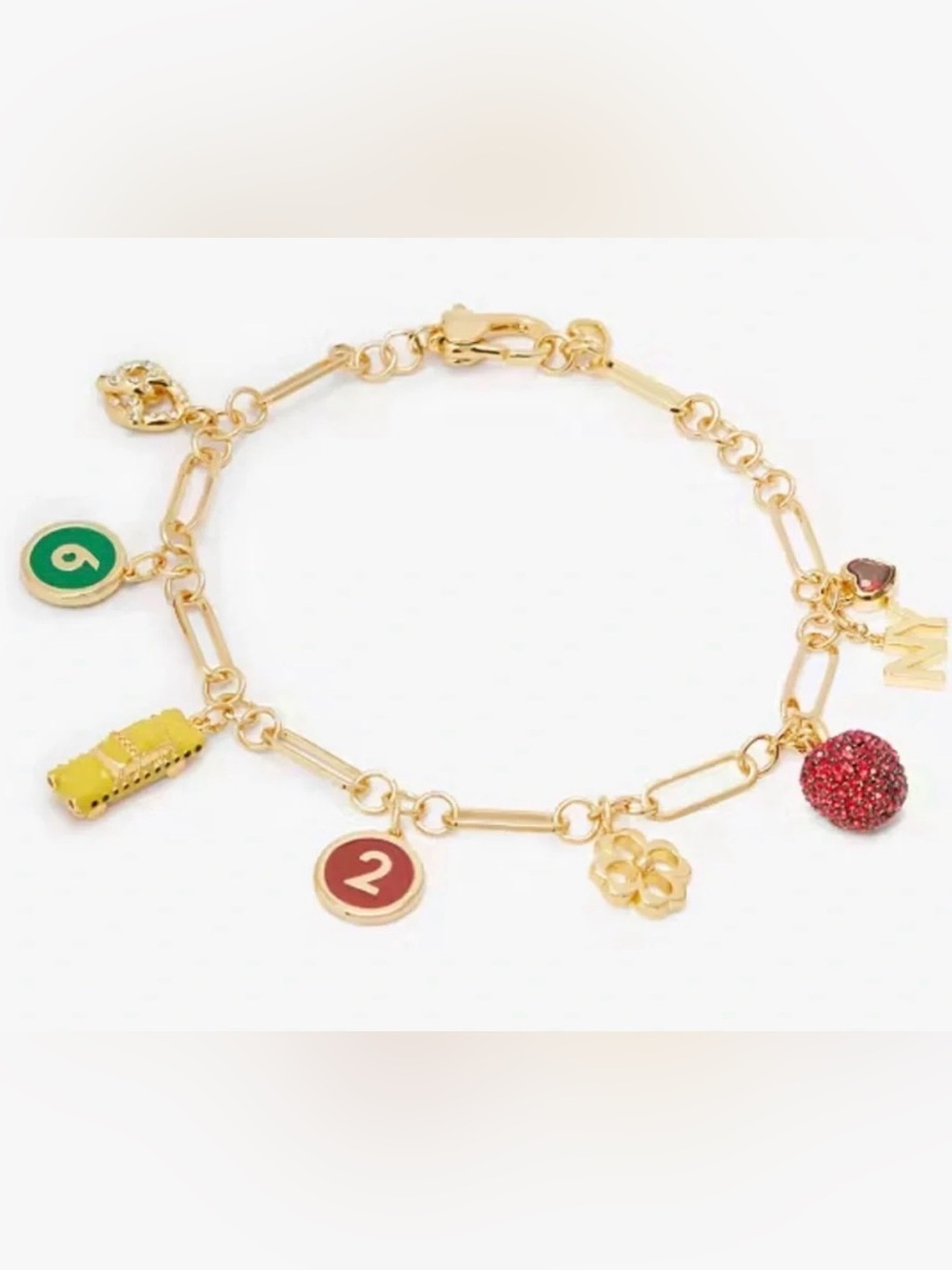 NWT Kate Spade NYC Charm Bracelet Gold Yellow Cab Big Apple Subway Pretzel